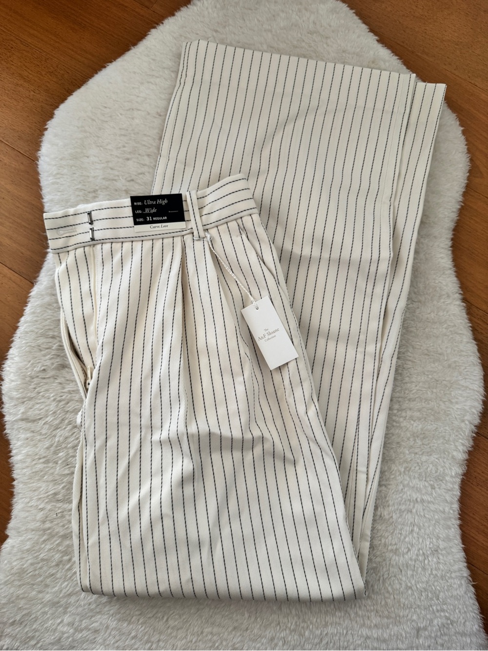 Abercrombie & Fitch Cream Wide-Leg Pinstripe Pants